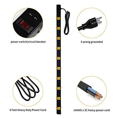 10-Outlet Heavy Duty Power Strip Surge Protector Metal Long Extension Cord 6-Foot, Black(1000J)… - size: 1pack