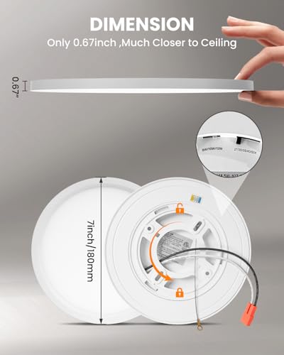 LED Flush Mount Ceiling Light - 7 Inch, Dimmable and 5CCT 8W/10W/12W Selectable, 100W Equivalent Incandescent Modern Kitchen Recessed Ceiling Lamp for Closet, Laundry, 7 Inch 2Pack White - color: White-2 Pack, size: 7 Inch