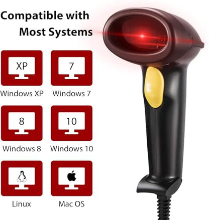 Esky Barcode Scanner with Stand, Wired Handheld Bar Code Scanner with Adjustable Stand, Automatic 1D USB Laser Scanner Support Windows/Mac/Linux for Store, Supermarket, Warehouse, Library - size: 1 Pack