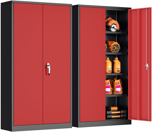 Metal Storage Cabinet,72" Steel Lockable File Cabinet with Locking Doors and Adjustable Shelves,Locking Tool Cabinets for Office,Home,Garage,Gym,School (Black Red) - color: Black Red, size: MSC-D18