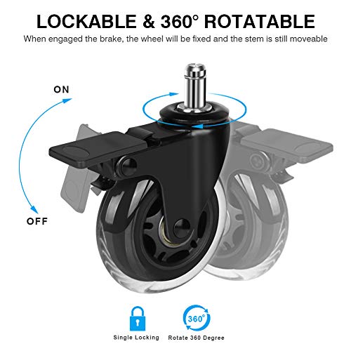 Hirate 5 Pack 3 inch Office Chair Caster Wheel Universal Stem 7/16" x 7/8" - color: Single Brake, size: 3"