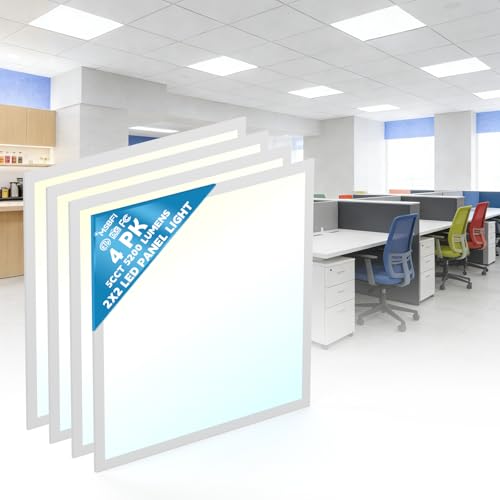 2x2 LED Flat Panel Light Drop Ceiling Office Fixture,5 CCT 3000K-6500K Adjustable & 5 Wattage Selectable, 0-10V Dimmable, 2X2 LED Flush Mount Ceiling Light,ETL Listed 4 Pack - size: 2x2FT-4Pack