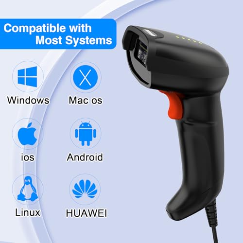 Symcode USB Barcode Scanner Handheld Wired Automatic Bar Code Scanner with Long USB Cable for Mobile Payment, Convenience Store, Supermarket, Warehouse