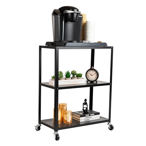 Mind Reader Rolling Cart, Rolling Cart, Microwave Stand, 3-Tier, Coffee Cart, Office, Metal, 23" L x 12" W x 30" H, Black - style: 3-Tier