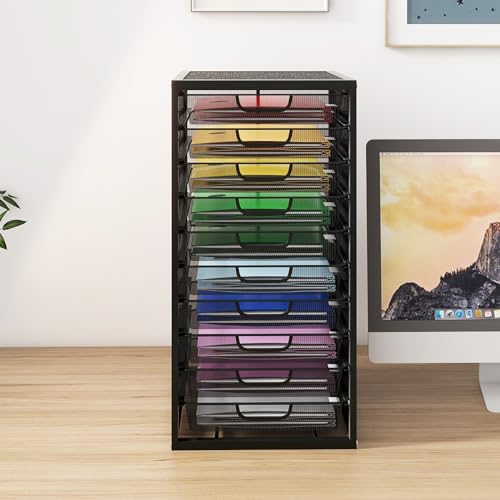 Natwind Mesh File Organizer with 10 Tier Sliding Drawers,Black | Office Supplies Desktop Organizers and Accessories, Paper Letter Tray, File Binder Organizer for Home Office School - size: 10 drawers