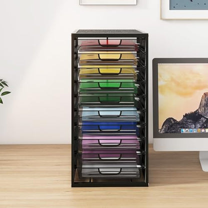 Natwind Mesh File Organizer with 10 Tier Sliding Drawers,Black | Office Supplies Desktop Organizers and Accessories, Paper Letter Tray, File Binder Organizer for Home Office School - size: 10 drawers