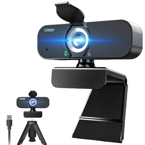 1080P Webcam for Computer/Laptop/Desktop/PC, External Camera with Microphone, USB Plug&Play, Auto Low Light Correction, Privacy Cover, Tripod, Wide Angle for Meeting/Online Video/Zoom