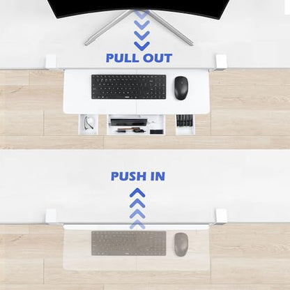 Keyboard Tray Under Desk with Drawer,26.77" X 11.81"Large Size Keyboard Tray with C Clamp-on Mount, Easy to Install, for Home Office (White) - color: White