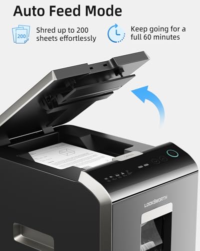 Locksworth 200-Sheet Micro Cut Shredder for Home Office, 8.5 Gallons Bin P-5 High Security Shredders for Paper, CD, Credit Card, Staple, Clip, Heavy Duty Commercial Paper Shredder with Casters - size: 200-Sheet