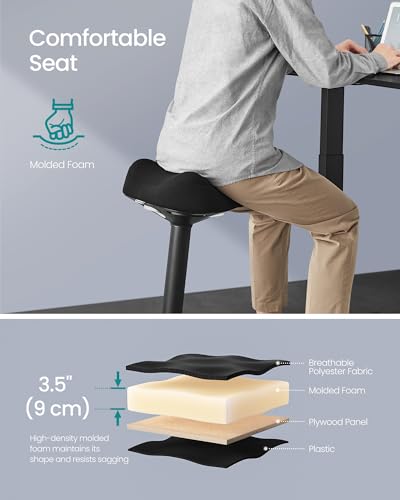 SONGMICS Ergonomic Wobble Stool, Height Adjustable Swivel Balance Chair - color: Ink Black (Fabric Upholstery), size: 14.2"D x 14.4"W