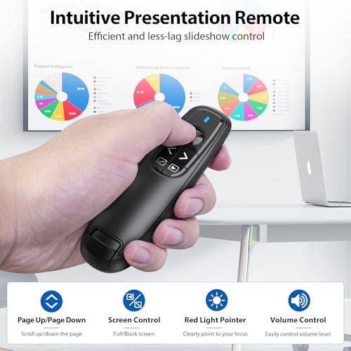 Presentation Clicker for Powerpoint Presenter Remote with Laser Pointer | Wireless Slide Advancer for Computer/Mac/Laptop/PPT, Red Pointer, RF 2.4GHz USB A and Type C Receiver, Plug and Play, Black