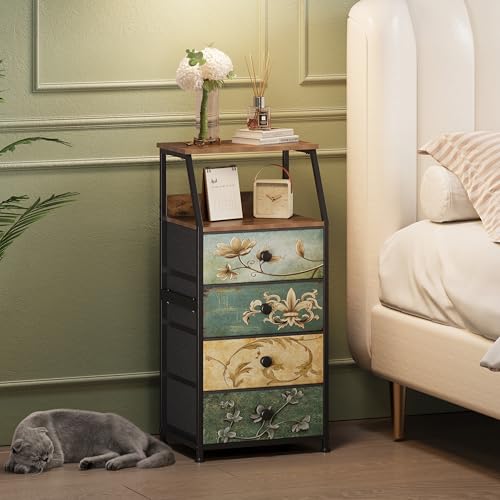 Tohomeor Dresser with Fabric Drawers Nightstand with 2 Tier Shelf Storage Tower for Bedroom Hallway Entryway Closet Organizer Sofa Beside Table Furniture (Multi, 4 Drawers) - size: 15.7"D x 11.8"W x 33.2"H (4 Drawers)