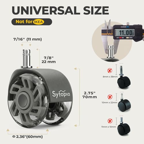 Office Chair Wheels Replacement, 2.5 Inch Universal Casters for Hardwood Floors & Carpet, Heavy Duty, Quiet, Scratch-Free, Fits Most Chairs, Easy Install, Set of 5,Light Grey - style: 2.5 inch-Light Grey