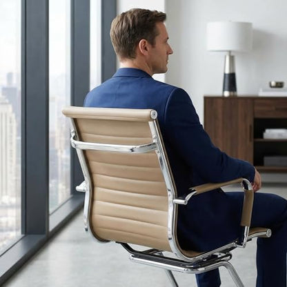 Waiting Room Chairs Set of 6, Office Desk Chair No Wheels, PU Leather Computer Chairs Mid Back Guest Chairs for School Reception Conference, Light Brown - color: Light Brown, size: 6PCS