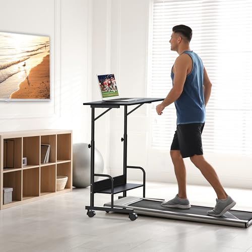 SHW 30.5" to 40.5" Mobile Standing Desk for Walking Pad Treadmill, Black | Height Adjustable great for Laptop Workstation