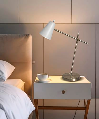 HarvestLand HaloBar White Mordern Desk Lamp, Reading Lamp for Home Office | Adjustable White task lamp, Task lamp, Architect desk lamp, Small desk lamps for small spaces,Mid century table lamp - color: White HaloBar