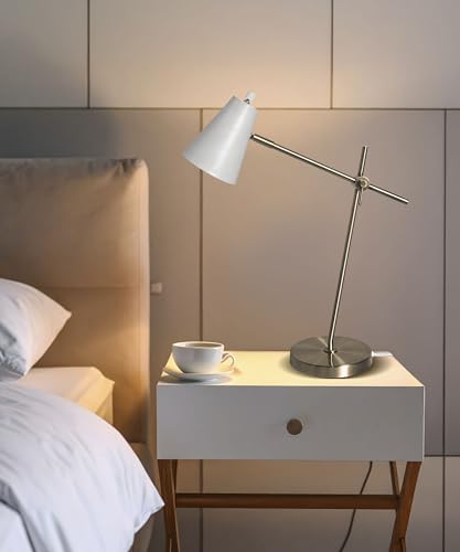 HarvestLand HaloBar White Mordern Desk Lamp Reading Lamp for Home Office | Adjustable 6”H White Metal Shade desk lamp for Bedside table, Bedroom, Living Room Reading Table Lamp - color: White HaloBar