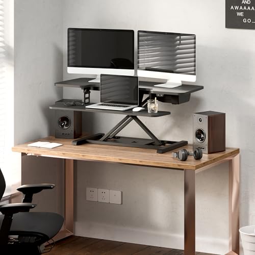 FLEXISPOT 40" Electric Standing Desk Converter, Height Adjustable Riser, Sit to Stand Monitor and Laptop Workstation with Wide Keyboard Tray, Black - color: Black, size: 40"