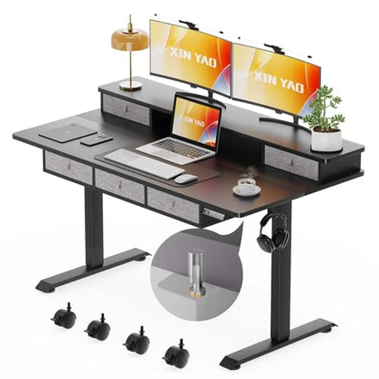 XINYAO Standing Desk with 5 Drawers, 63 x 30 Inch Electric Height Adjustable Stand Up Desk, Ergonomic Table with Storage Larger Desktop, Computer Workstations