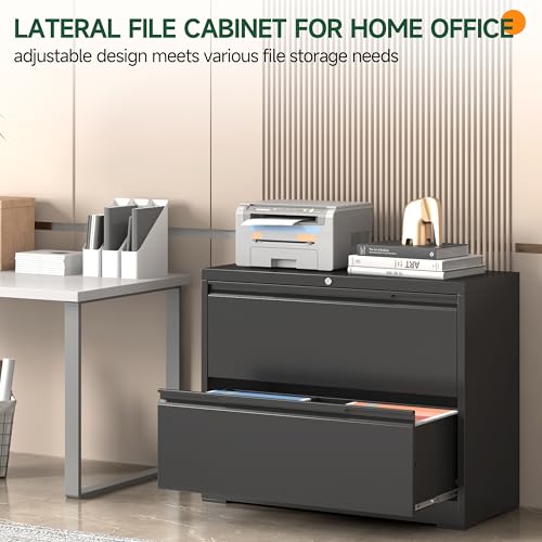 Lateral File Cabinet 2 Drawer, Metal File Cabinet with Lock - color: Black, size: 2 Drawer - Lateral