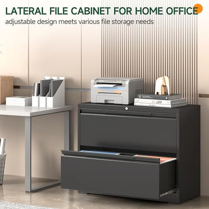 Lateral File Cabinet 2 Drawer, Metal File Cabinet with Lock - color: Black, size: 2 Drawer - Lateral