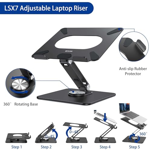 BESIGN LSX7 Laptop Stand with 360 Rotating Base, Ergonomic Adjustable Notebook Riser, Foldable Computer Holder Compatible with 10-15.6" Laptops (Black) - color: Black