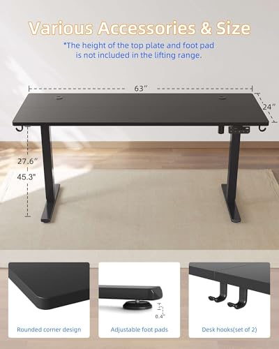 YIHAYO Electric Standing Desk, 63 x 24 Inches Stand Up Desk with Splice Board, Adjustable Height Desk, Computer Desk for Home Office, Black Frame/Black Top - color: Black Frame/Black Top, size: 63*24 Inch
