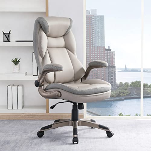 Office Star ECH Series Executive Bonded Leather Office Chair with Lumbar Support and Padded Height Adjustable Arms, Taupe with Cocoa Coated Nylon Base - color: Taupe With Cocoa Coated Nylon Base