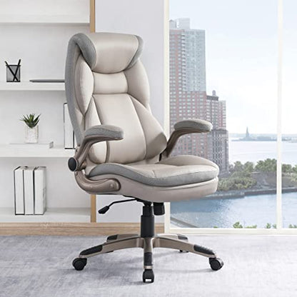 Office Star ECH Series Executive Bonded Leather Office Chair with Lumbar Support and Padded Height Adjustable Arms, Taupe with Cocoa Coated Nylon Base - color: Taupe With Cocoa Coated Nylon Base