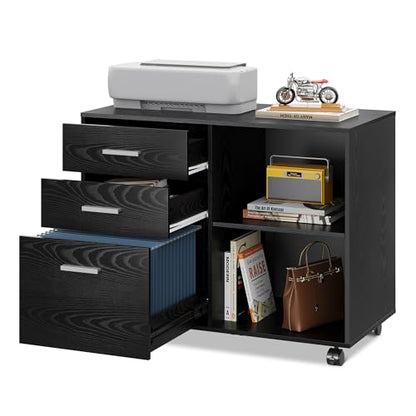 DEVAISE Wood File Cabinet, 3 Drawer Lateral Filing Cabinet Black - color: Black
