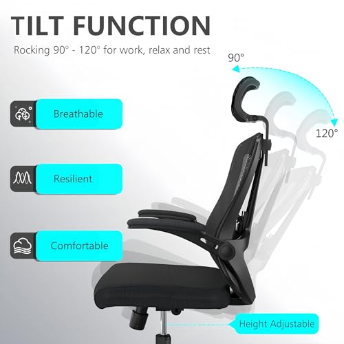 Ergonomic Office Chair - 350LB Comfy Desk Chairs with Adjustable Headrest and Lumbar Back Support, Mesh Computer Chairs with Wheels and Arms for Home Office, Study (Black-with Headrest) - color: Black
