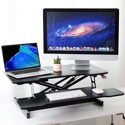 Standing Desk Converter, 32" Height Adjustable Sit to Stand Up Desk Workstation, Dual Monitor Riser with Keyboard Tray, Desktop Riser for Home Office (Black)
