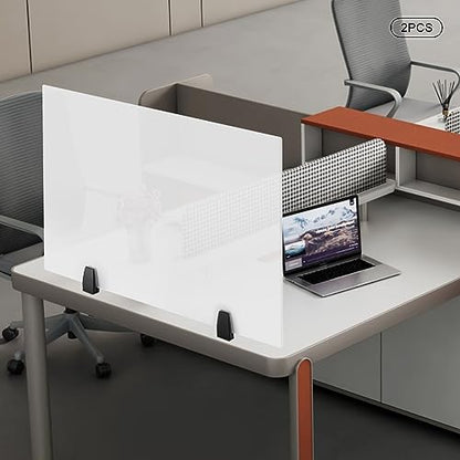 Dual Frosted Plexiglass Clamp-on Desk Privacy Panels, Acrylic Desk Dividers, Office Partitions, Pack of 2 | 30 x 18 inch