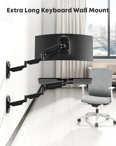Extra Long Keyboard Wall Mount - 26 Inch Wall Mount Keyboard and Mouse Tray, Full Motion Typing Platform with Spring Arm, Holds up to 19.8 lbs, Black