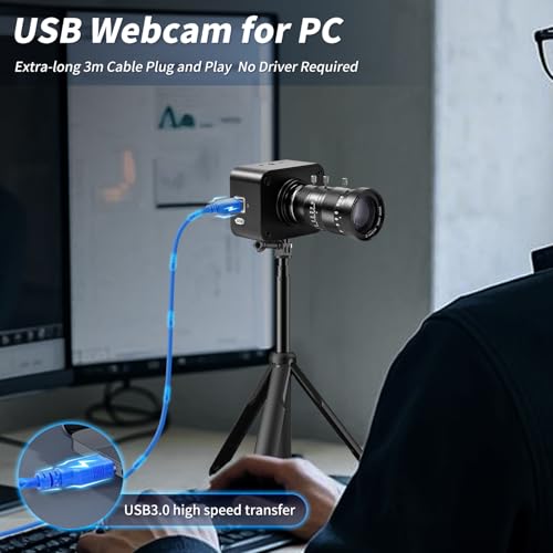 MOKOSE USB Camera 4K, USB3.0 Manual Focus Webcam with C-Mount 10-55mm Telephoto Zoom Lens, IMX678 1/1.8" 8MP Sensor Support YUY2,Web Camera for Desktop Computer Laptop - size: With 10-55MM Telephoto Varifocal Manual Lens