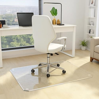VASUHOME 36"x46" Patented Beveled Edge Glass Chair Mat, Heavy-Duty Office Floor Mat for Hardwood & Carpet, 1/5" Thick, Includes 12 Anti-Slip Pads - size: 36" x 46"