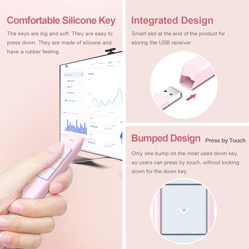 Wireless Presentation Clicker, PowerPoint Clicker with Laser Pointer | Presentation Remote for PowerPoint Presentations, Plug & Play USB Slide Advancer, Compatible with Mac/Windows/Linux/Android - color: Pink