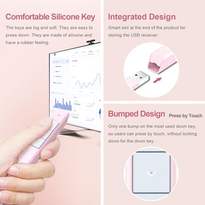 Wireless Presentation Clicker, PowerPoint Clicker with Laser Pointer | Presentation Remote for PowerPoint Presentations, Plug & Play USB Slide Advancer, Compatible with Mac/Windows/Linux/Android - color: Pink