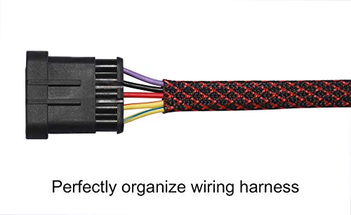 100ft - 1 inch PET Expandable Braided Sleeving – BlackRed – Alex Tech Braided Cable Sleeve - color: Blackred, size: 1"-100ft