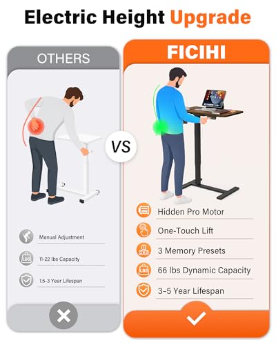 FiCiHi 24"x 16" Electric Standing Desk, Mobile Sit Stand Up Desk, Walnut - color: Walnut, size: 24" x 16"