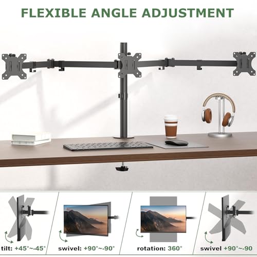 UPGRAVITY Triple Monitor Desk Mount Fits 3 Screens up to 27 inch