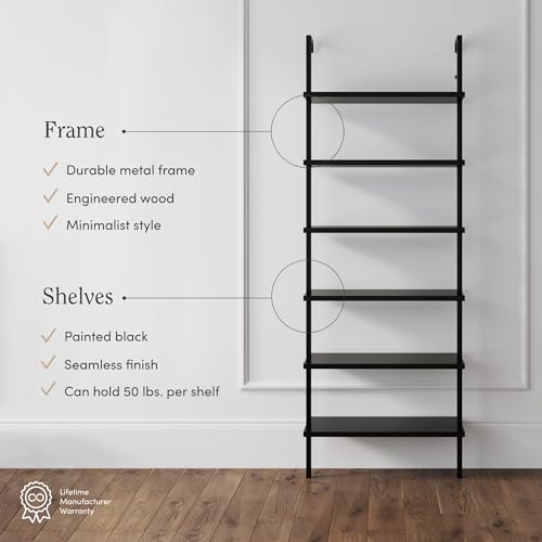 Nathan James Theo 6-Shelf Tall Bookcase, Wall Mount Bookshelf Wood Shelves and Metal Frame, Matte Black, Set of 3 - color: Black, size: Set of 3