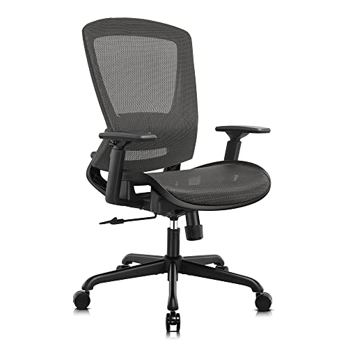 ELABEST T96 Mesh Office Chair,Ergonomic Computer Desk Chair,Sturdy Task Chair- Adjustable Lumbar Support & Armrests,Tilt Function,Comfort Wide Seat,Swivel Home Office Chair - color: Charcoal