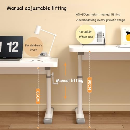 Standing Desk Adjustable Height, Manual Crank Stand Up Desk, White Computer Desk, Carbon Steel Table Legs, Home Office Desk, 1.5 cm Thick Panel(120x60cm/47.2x23.6in) - size: 120x60cm/47.2x23.6in