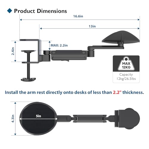BONTEC Adjustable Arm Rest for Desk, 360° Rotating & Extendable, Aluminum