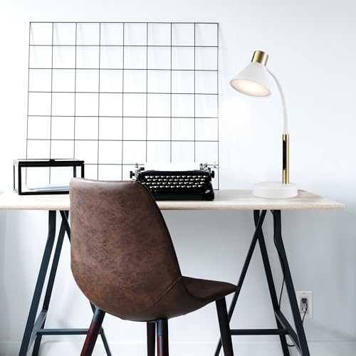 Globe Electric 15" LED Integrated Matte White Desk Lamp with Matte Brass Accent and Adjustable Silicone Gooseneck - color: Matte White, Albert