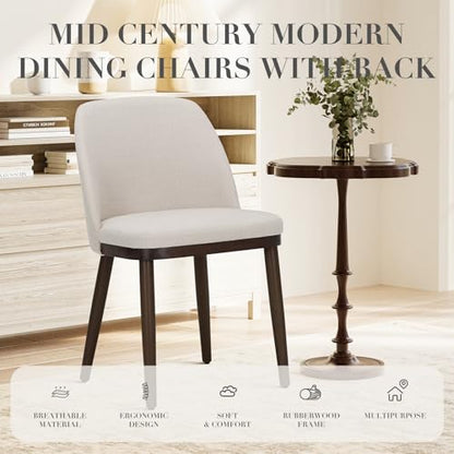 COLAMY Upholstered Dining Chairs Set of 2, Modern Kitchen Chairs with Back, Fabric Side Chair with Wood Legs for Dining Room Kitchen Restaurant, Beige