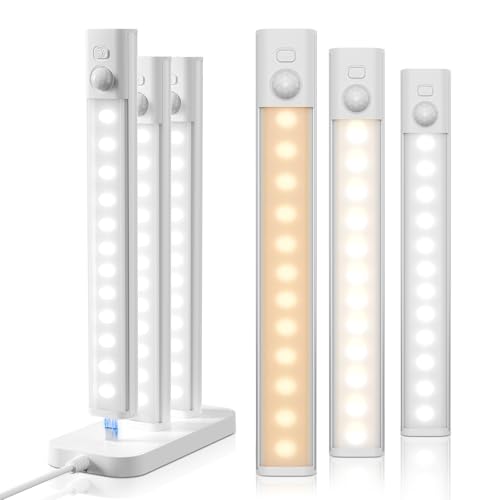 Under Cabinet Lighting with Charging Station,Battery Operated 6Pack | 8inch Motion Sensor Light Indoor,3color Dimmable Closet Light Rechargeable Wireless,Under Counter Lights for Kitchen,Stairs - size: 6 Pack With Charging Station