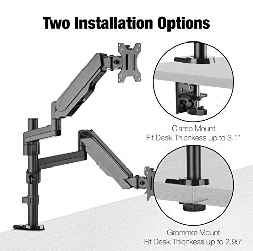 TechOrbits Triple/Double/Single Monitor Mount Stand - Computer Screen Desk Gas Spring Arm (Dual Monitor - Black)