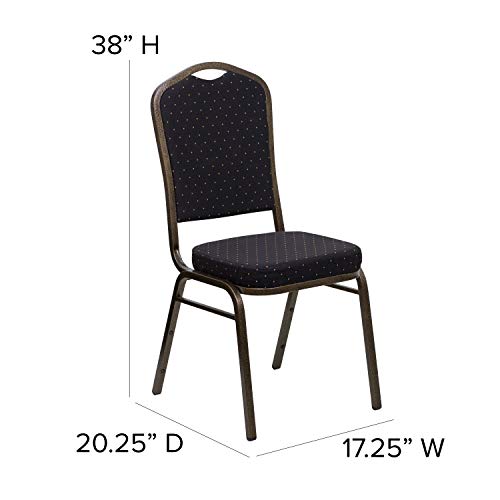 Flash Furniture Hercules Fabric Crown Back Stackable Banquet Chair, Black | Gold Vein Frame, Fabric Upholstery - color: Black Patterned Fabric/Gold Vein Frame, size: Set of 1
